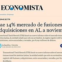 Cae 14% mercado de fusiones y adquisiciones en AL a noviembre